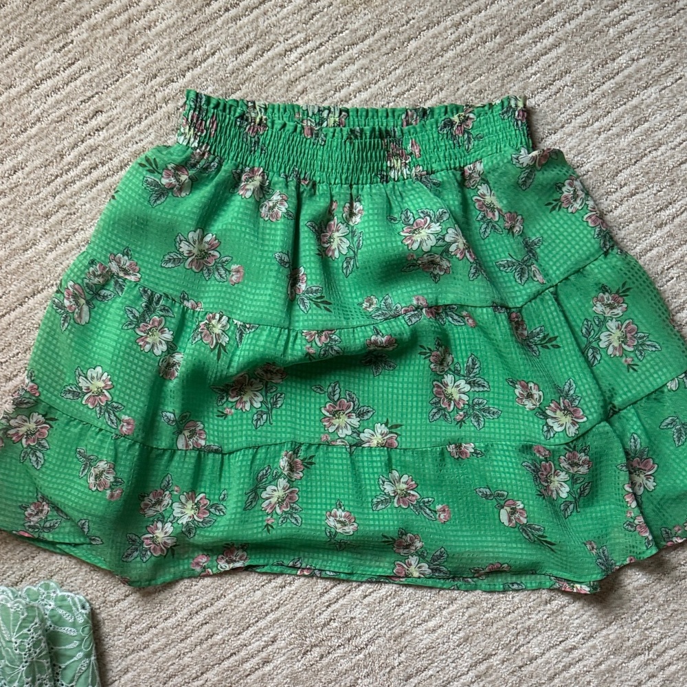 LOFT Green Floral Mini Skirt
